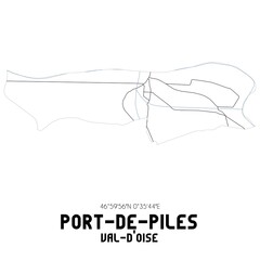 PORT-DE-PILES Val-d'Oise. Minimalistic street map with black and white lines.