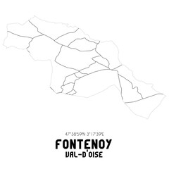 FONTENOY Val-d'Oise. Minimalistic street map with black and white lines.