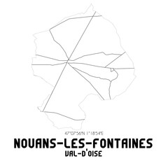 NOUANS-LES-FONTAINES Val-d'Oise. Minimalistic street map with black and white lines.