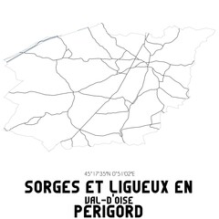 SORGES ET LIGUEUX EN PERIGORD Val-d'Oise. Minimalistic street map with black and white lines.