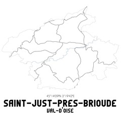 SAINT-JUST-PRES-BRIOUDE Val-d'Oise. Minimalistic street map with black and white lines.
