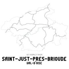 Fototapeta premium SAINT-JUST-PRES-BRIOUDE Val-d'Oise. Minimalistic street map with black and white lines.