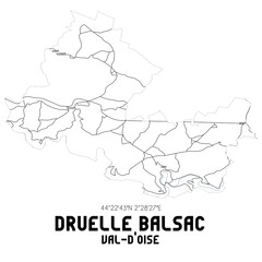 DRUELLE BALSAC Val-d'Oise. Minimalistic street map with black and white lines.