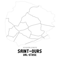 SAINT-OURS Val-d'Oise. Minimalistic street map with black and white lines.