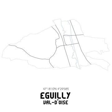 EGUILLY Val-d'Oise. Minimalistic street map with black and white lines.