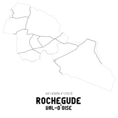 Obraz premium ROCHEGUDE Val-d'Oise. Minimalistic street map with black and white lines.