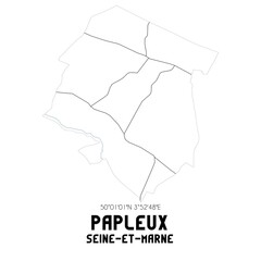 PAPLEUX Seine-et-Marne. Minimalistic street map with black and white lines.