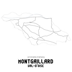 MONTGAILLARD Val-d'Oise. Minimalistic street map with black and white lines.