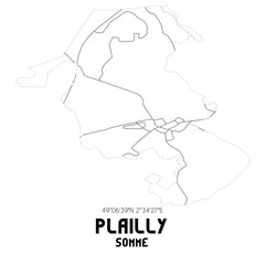 PLAILLY Somme. Minimalistic street map with black and white lines.