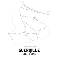 GUERVILLE Val-d'Oise. Minimalistic street map with black and white lines.