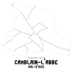 CAMBLAIN-L'ABBE Val-d'Oise. Minimalistic street map with black and white lines.