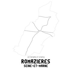 ROMAZIERES Seine-et-Marne. Minimalistic street map with black and white lines.