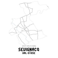 SEVIGNACQ Val-d'Oise. Minimalistic street map with black and white lines.