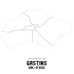 GASTINS Val-d'Oise. Minimalistic street map with black and white lines.