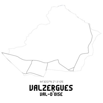 VALZERGUES Val-d'Oise. Minimalistic street map with black and white lines.