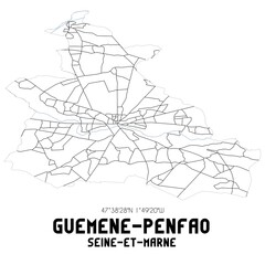 GUEMENE-PENFAO Seine-et-Marne. Minimalistic street map with black and white lines.
