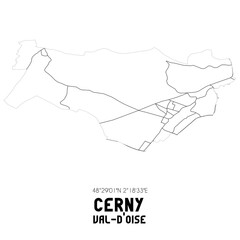 CERNY Val-d'Oise. Minimalistic street map with black and white lines.