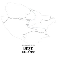 VEZE Val-d'Oise. Minimalistic street map with black and white lines.