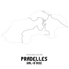 PRADELLES Val-d'Oise. Minimalistic street map with black and white lines.