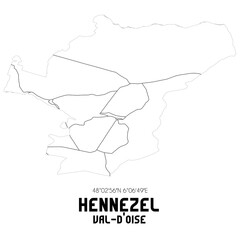 HENNEZEL Val-d'Oise. Minimalistic street map with black and white lines.