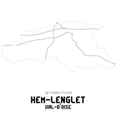 HEM-LENGLET Val-d'Oise. Minimalistic street map with black and white lines.