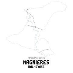 MAGNIERES Val-d'Oise. Minimalistic street map with black and white lines.