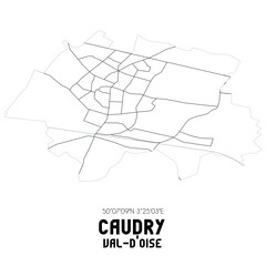CAUDRY Val-d'Oise. Minimalistic street map with black and white lines.