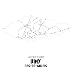 VIMY Pas-de-Calais. Minimalistic street map with black and white lines.