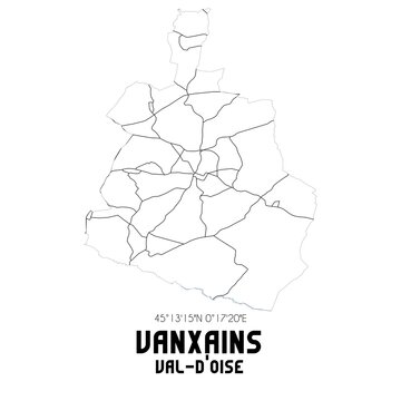 VANXAINS Val-d'Oise. Minimalistic street map with black and white lines.