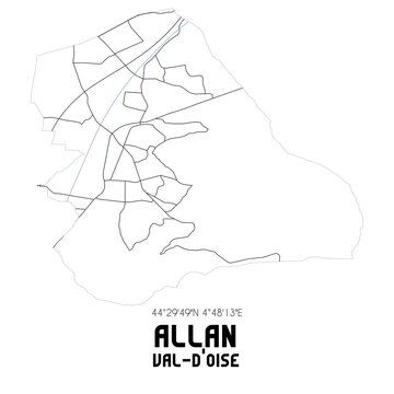 ALLAN Val-d'Oise. Minimalistic street map with black and white lines.