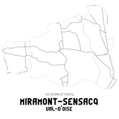 MIRAMONT-SENSACQ Val-d'Oise. Minimalistic street map with black and white lines.