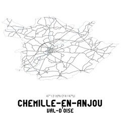 CHEMILLE-EN-ANJOU Val-d'Oise. Minimalistic street map with black and white lines.