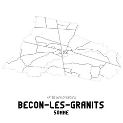 BECON-LES-GRANITS Somme. Minimalistic street map with black and white lines.