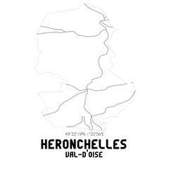 HERONCHELLES Val-d'Oise. Minimalistic street map with black and white lines.