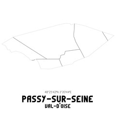 PASSY-SUR-SEINE Val-d'Oise. Minimalistic street map with black and white lines.