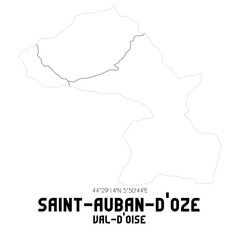 SAINT-AUBAN-D'OZE Val-d'Oise. Minimalistic street map with black and white lines.