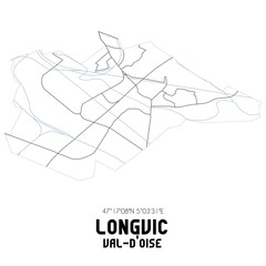 LONGVIC Val-d'Oise. Minimalistic street map with black and white lines.
