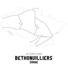 BETHONVILLIERS Somme. Minimalistic street map with black and white lines.