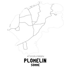PLOMELIN Somme. Minimalistic street map with black and white lines.