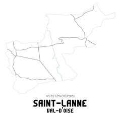 SAINT-LANNE Val-d'Oise. Minimalistic street map with black and white lines.