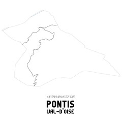 PONTIS Val-d'Oise. Minimalistic street map with black and white lines. - obrazy, fototapety, plakaty
