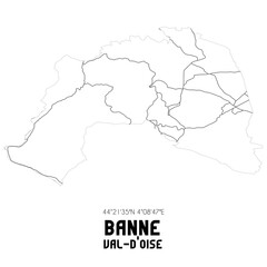 BANNE Val-d'Oise. Minimalistic street map with black and white lines.