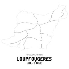 LOUPFOUGERES Val-d'Oise. Minimalistic street map with black and white lines.