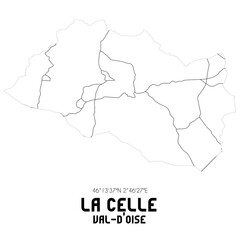LA CELLE Val-d'Oise. Minimalistic street map with black and white lines.