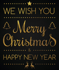 Fototapeta na wymiar We wish you merry Christmas and happy new year golden calligraphy design banner 