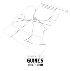 GUINES Haut-Rhin. Minimalistic street map with black and white lines.