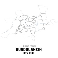 MUNDOLSHEIM Bas-Rhin. Minimalistic street map with black and white lines.