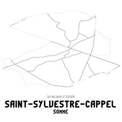 SAINT-SYLVESTRE-CAPPEL Somme. Minimalistic street map with black and white lines.