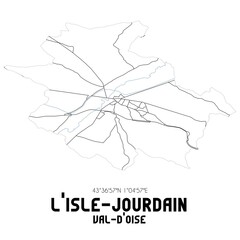 L'ISLE-JOURDAIN Val-d'Oise. Minimalistic street map with black and white lines.