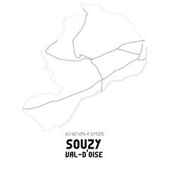 SOUZY Val-d'Oise. Minimalistic street map with black and white lines.